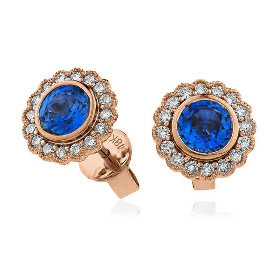 Round Blue Sapphire and Diamond Cluster Earrings