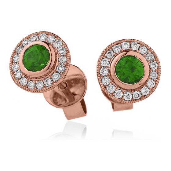 Round Emerald and Diamond Cluster Earrings