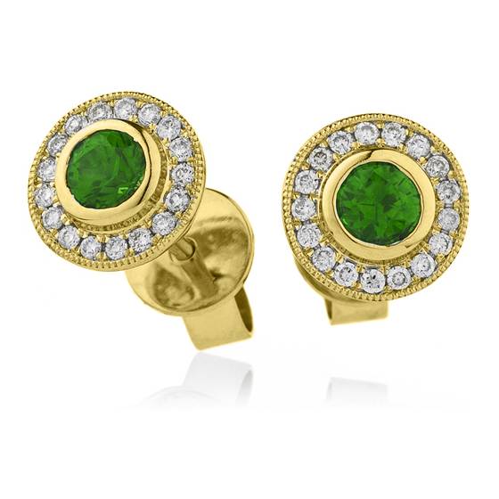 Round Emerald and Diamond Cluster Earrings