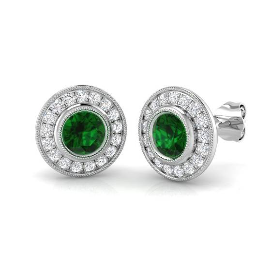 1.30ct VS/E-F Emerald and Diamond Gemstone Earrings