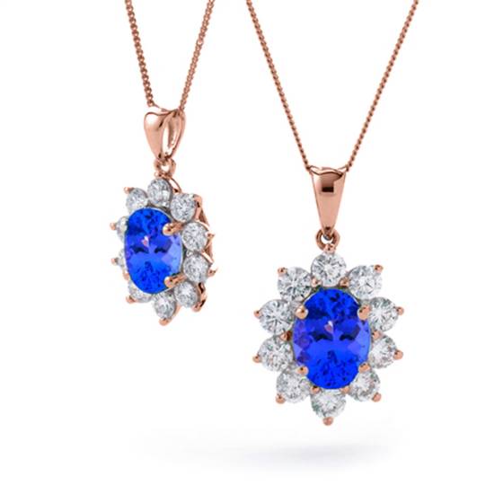 0.80ct Oval Shaped Blue Tanzanite and Diamond Pendant