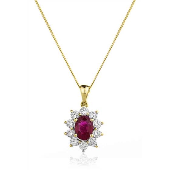 Ruby and Diamond Cluster Pendant