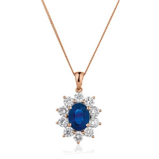 Oval Shaped Blue Sapphire and Diamond Pendant
