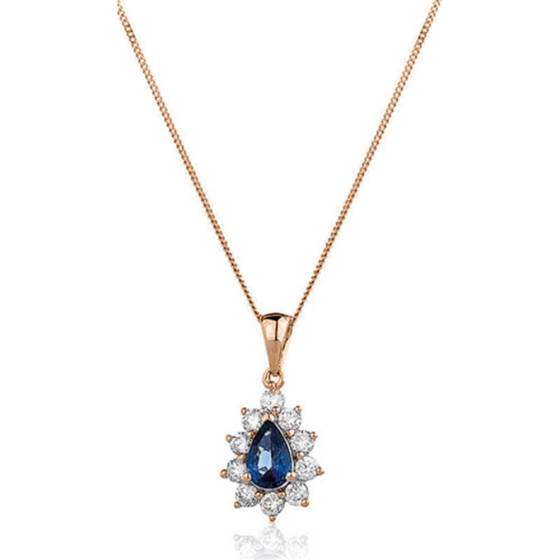 Pear Shaped Blue Sapphire and Diamond Pendant