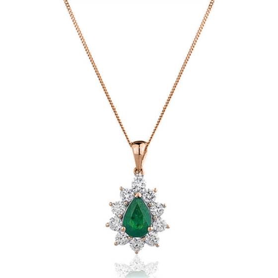 1.10ct Pear Shaped Emerald and Diamond Pendant