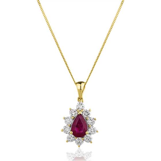 Pear Shaped Ruby and Diamond Pendant