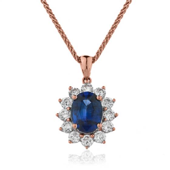 Oval Shaped Blue Sapphire and Diamond Pendant