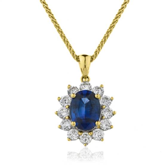 Oval Shaped Blue Sapphire and Diamond Pendant
