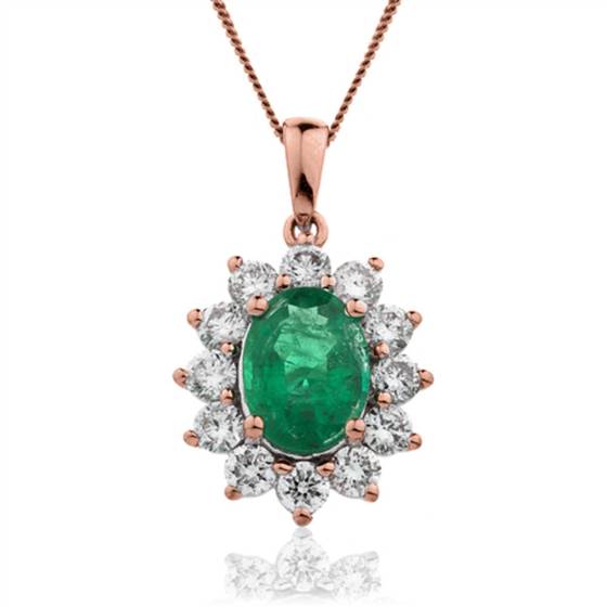 Oval Shaped Emerald and Diamond Pendant