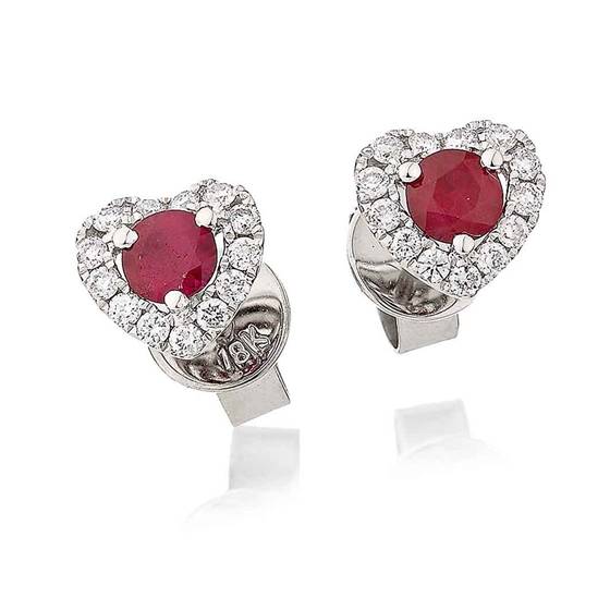 Round Ruby and Diamond Cluster Earrings