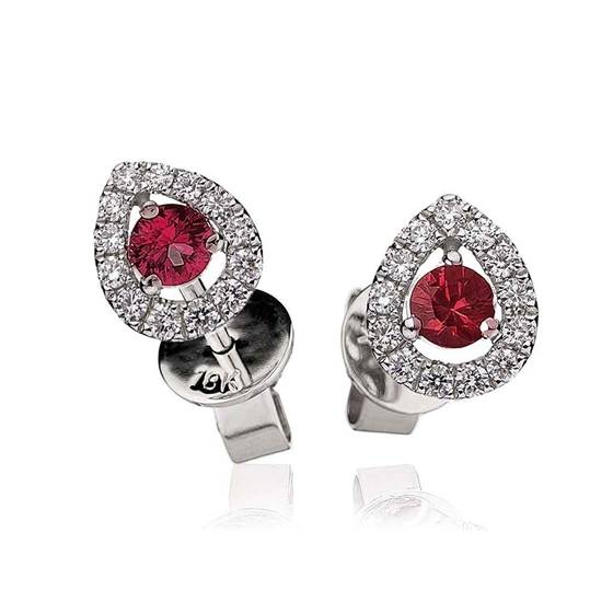 Round Ruby and Diamond Cluster Earrings