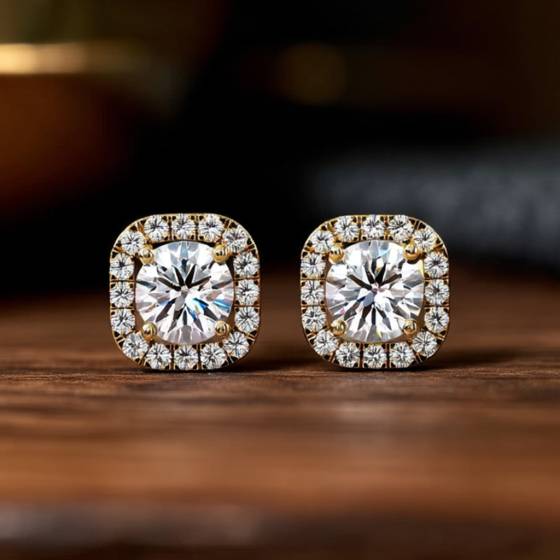 Unique Round Diamond Single Halo Earrings