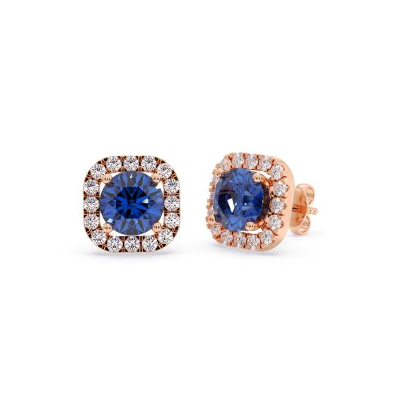 Round Blue Sapphire and Diamond Cluster Earrings