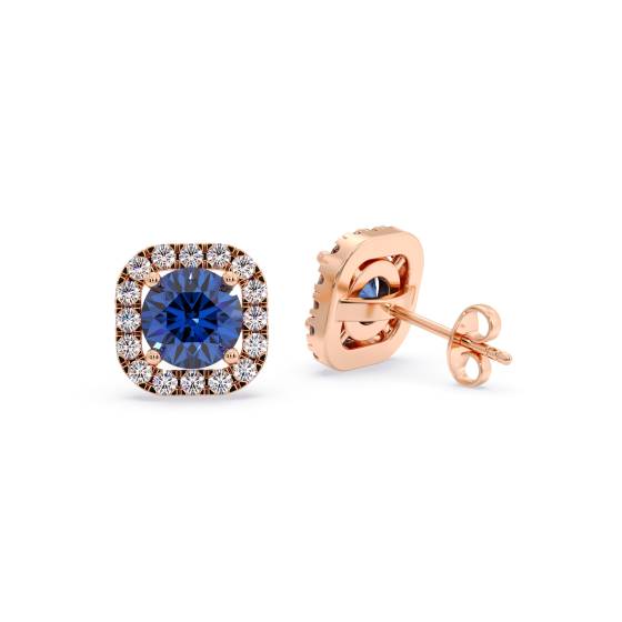 Round Blue Sapphire and Diamond Cluster Earrings