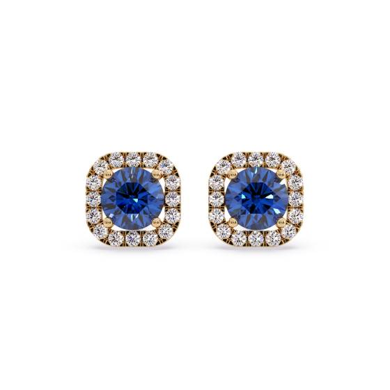 Round Blue Sapphire and Diamond Cluster Earrings