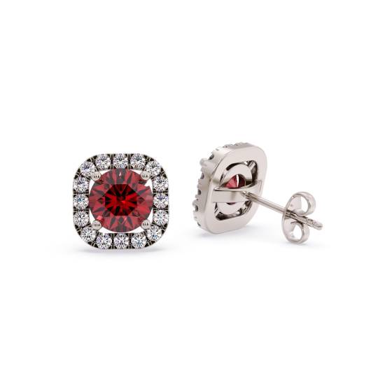 Round Ruby and Diamond Cluster Earrings