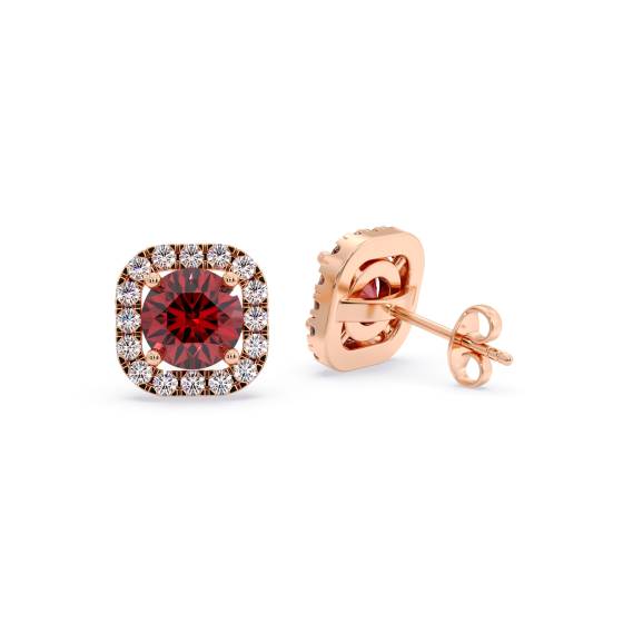 Round Ruby and Diamond Cluster Earrings