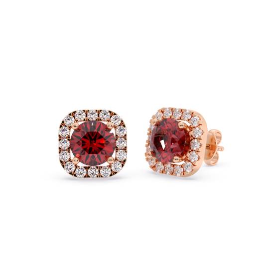 Round Ruby and Diamond Cluster Earrings