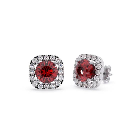 Round Ruby and Diamond Cluster Earrings