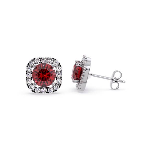 Round Ruby and Diamond Cluster Earrings