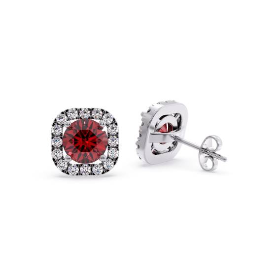 Round Ruby and Diamond Cluster Earrings