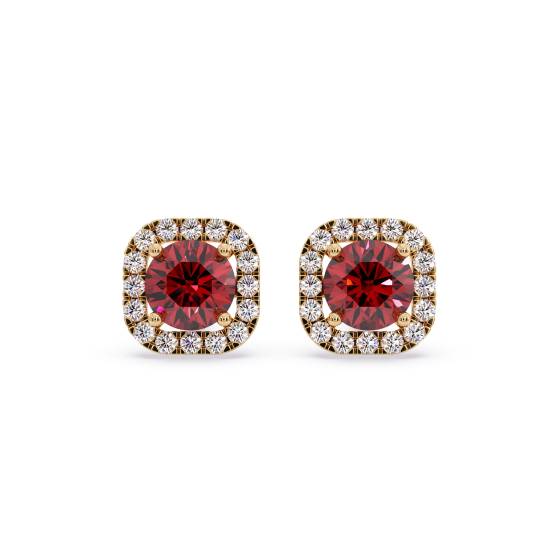 Round Ruby and Diamond Cluster Earrings