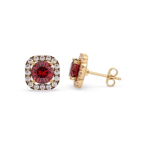 Round Ruby and Diamond Cluster Earrings