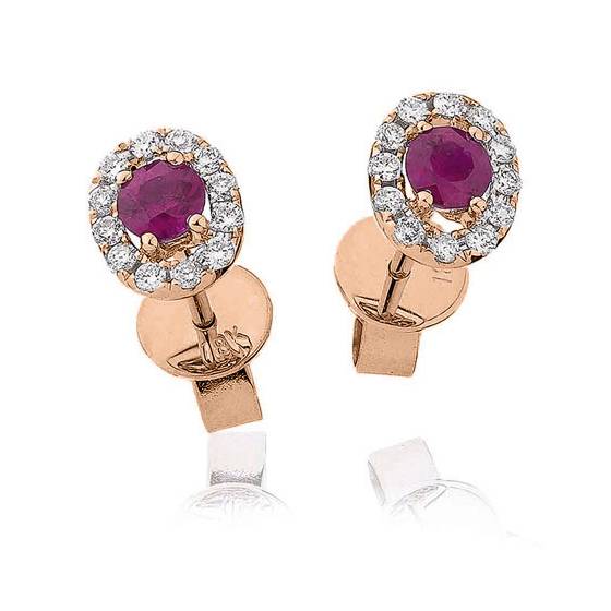 Round Ruby and Diamond Cluster Earrings