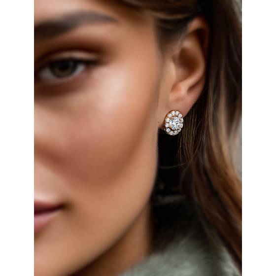 0.80ct Unique Round Diamond Single Halo Earrings