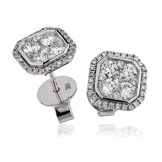 1.15ct VS/E-F Round Natural Diamond Cluster Earrings