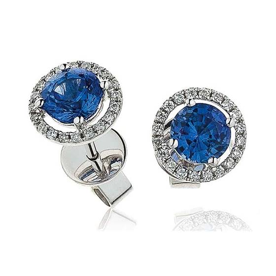 Blue Sapphire and Diamond Cluster Earrings