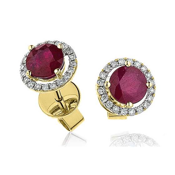 Round Ruby and Diamond Cluster Earrings