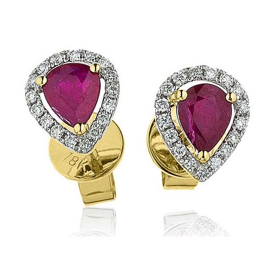Pear Ruby & Diamond Cluster Earrings