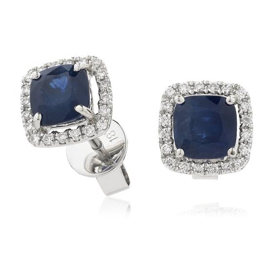 Blue Sapphire and Diamond Cluster Earrings