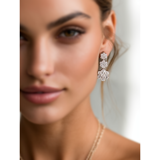 Modern Round Diamond Cluster Drop Earrings