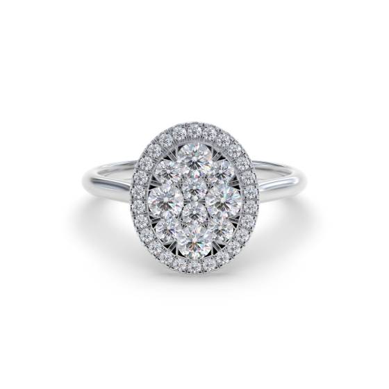 0.40ct Modern Oval Shaped Round Diamond Cluster Halo Ring