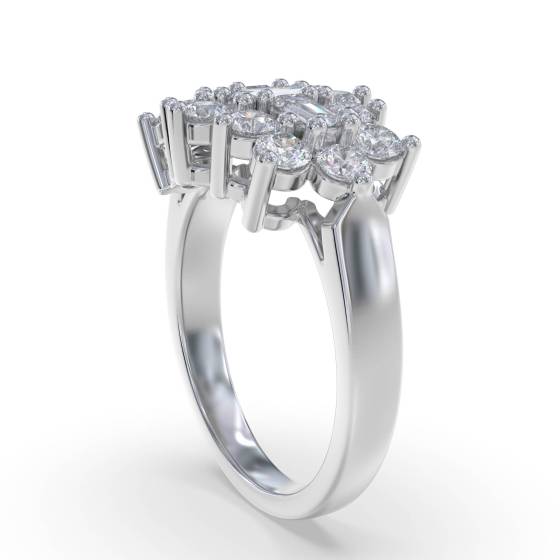 2.00ct VS/F-G Round and Baguette Natural Diamond Ring
