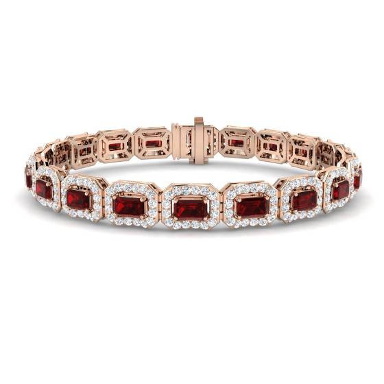 9.30ct VS/E-F Emerald Cut Ruby and Round Diamond Bracelet