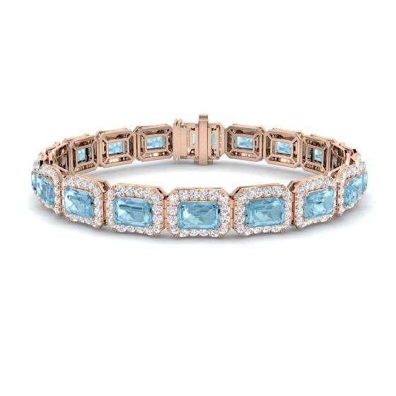 13.50ct VS/E-F Emerald Cut Aquamarine and Round Diamond Bracelet