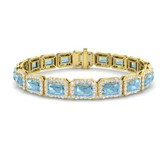 13.50ct VS/E-F Emerald Cut Aquamarine and Round Diamond Bracelet