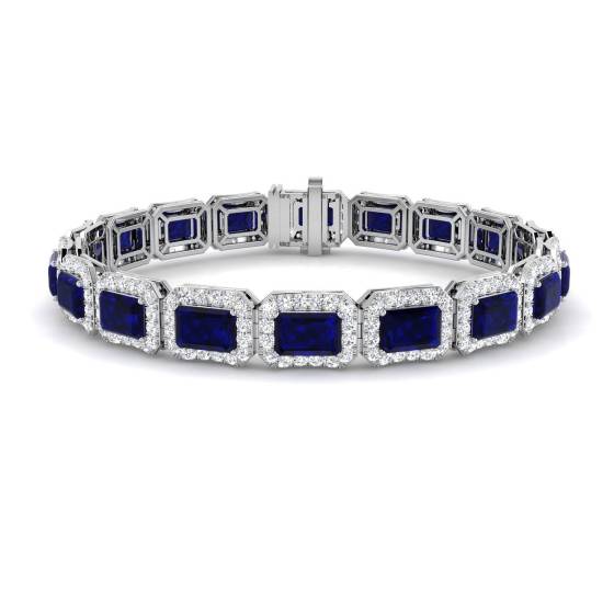 13.30ct VS/E-F Emerald Cut Blue Sapphire and Round Diamond Bracelet