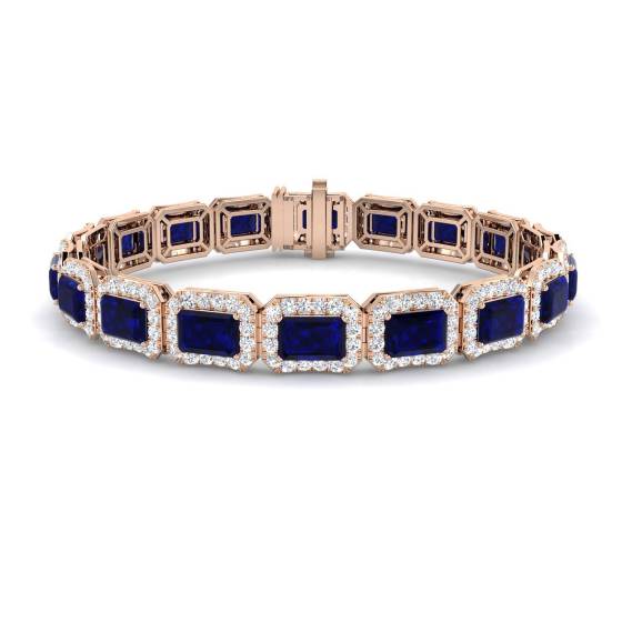 13.30ct VS/E-F Emerald Cut Blue Sapphire and Round Diamond Bracelet
