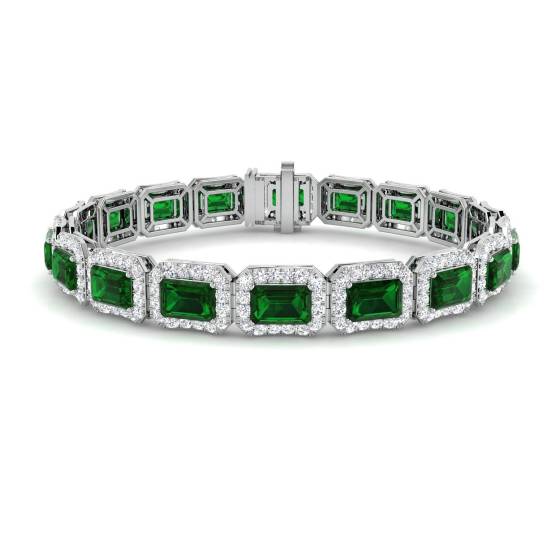 13.70ct VS/E-F Emerald Gemstone and Round Diamond Designer Bracelet