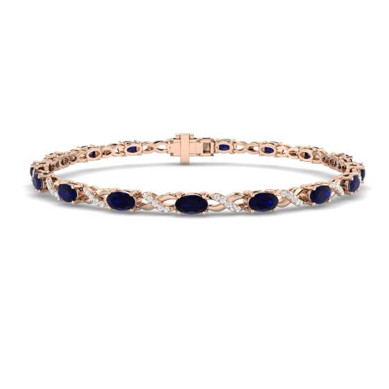 5.10ct VS/E-F Oval Blue Sapphire and Round Diamond Set Bracelet