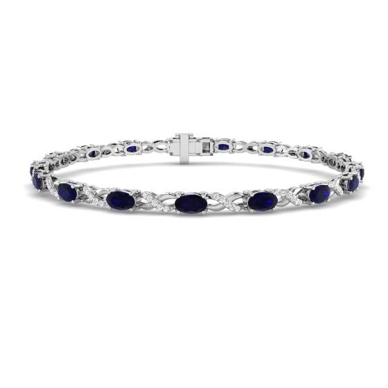 5.10ct VS/E-F Oval Blue Sapphire and Round Diamond Set Bracelet