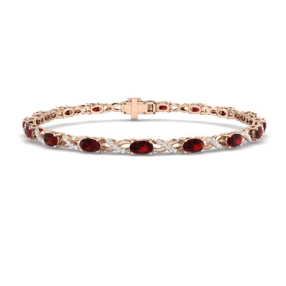5.40ct VS/E-F Oval Garnet and Round Diamond Set Bracelet
