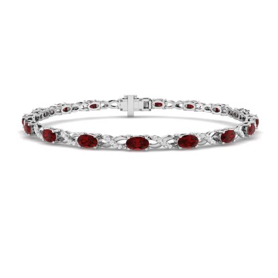 5.00ct VS/E-F Oval Cut Ruby and Round Diamond Bracelet