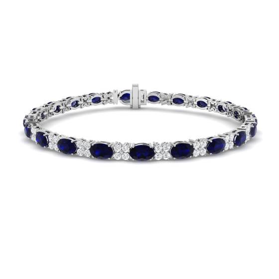 7.90ct VS/E-F Oval Blue Sapphire and Round Diamond Set Bracelet