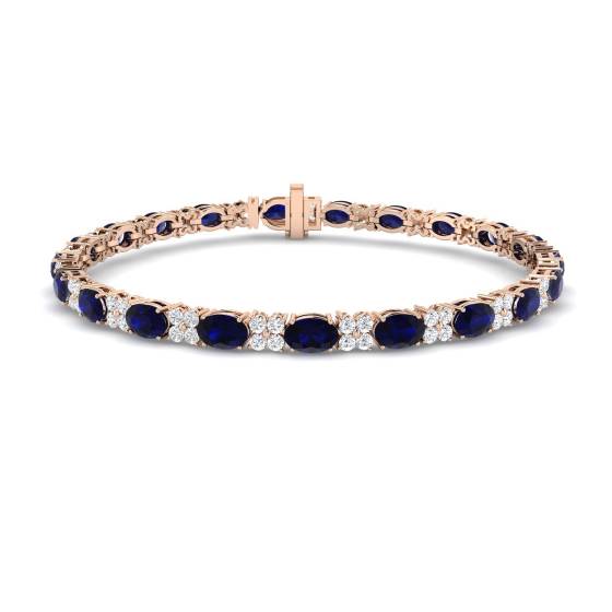 7.90ct VS/E-F Oval Blue Sapphire and Round Diamond Set Bracelet