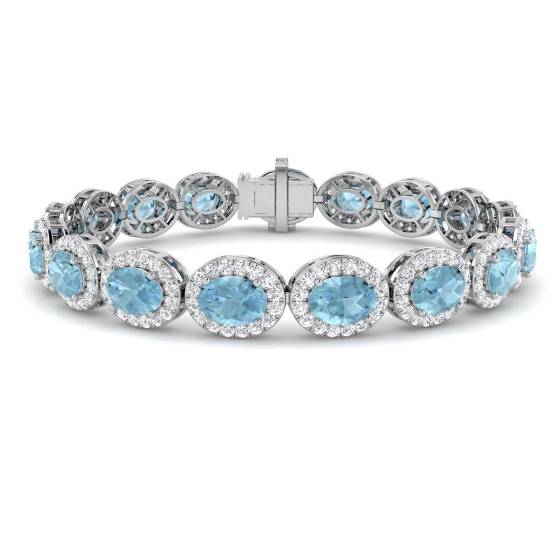 13.50ct VS/E-F Oval Aquamarine and Round Diamond Bracelet